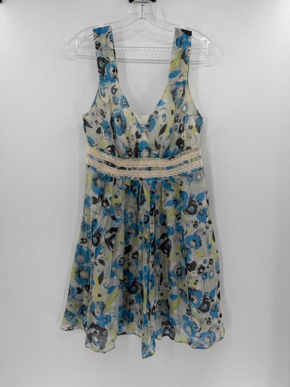 Sundance 100% Silk Fit and Flare Tank Dress - Blue Floral - 10